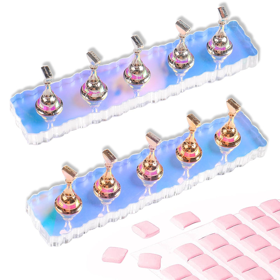 ANGNYA aurora acrylic bases front view showing rainbow finish and organized display benefit