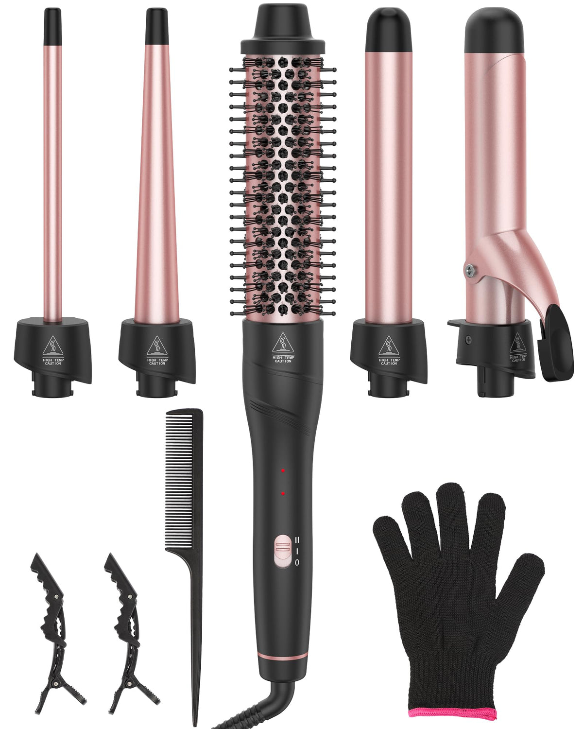 ANIEKIN front view of the 5-in-1 curling set showing handle and barrels for versatile styling