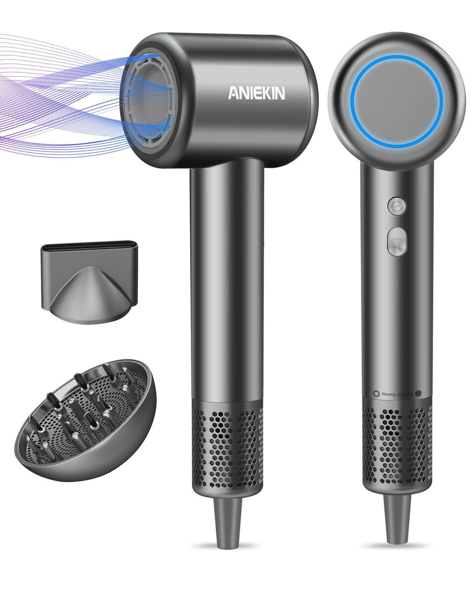 ANIEKIN front view of gray dryer showing ergonomic design and fast drying benefit