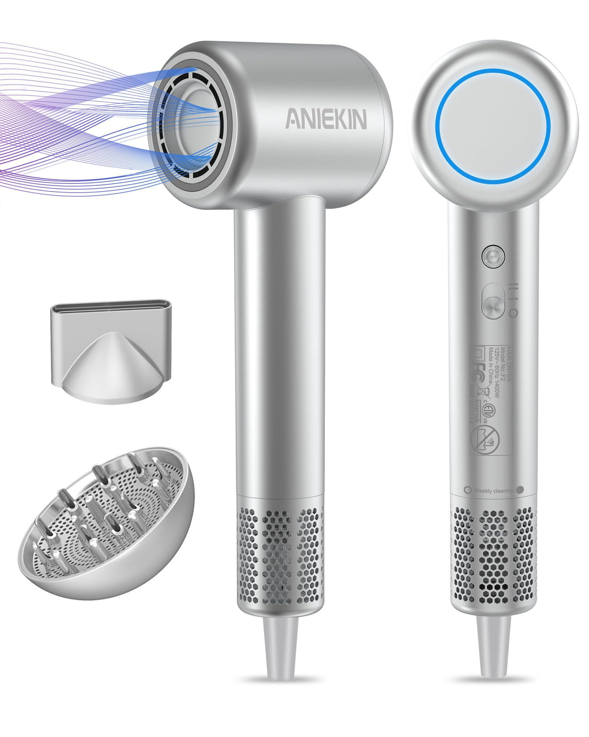 ANIEKIN front view showing sleek compact dryer and benefits of fast drying
