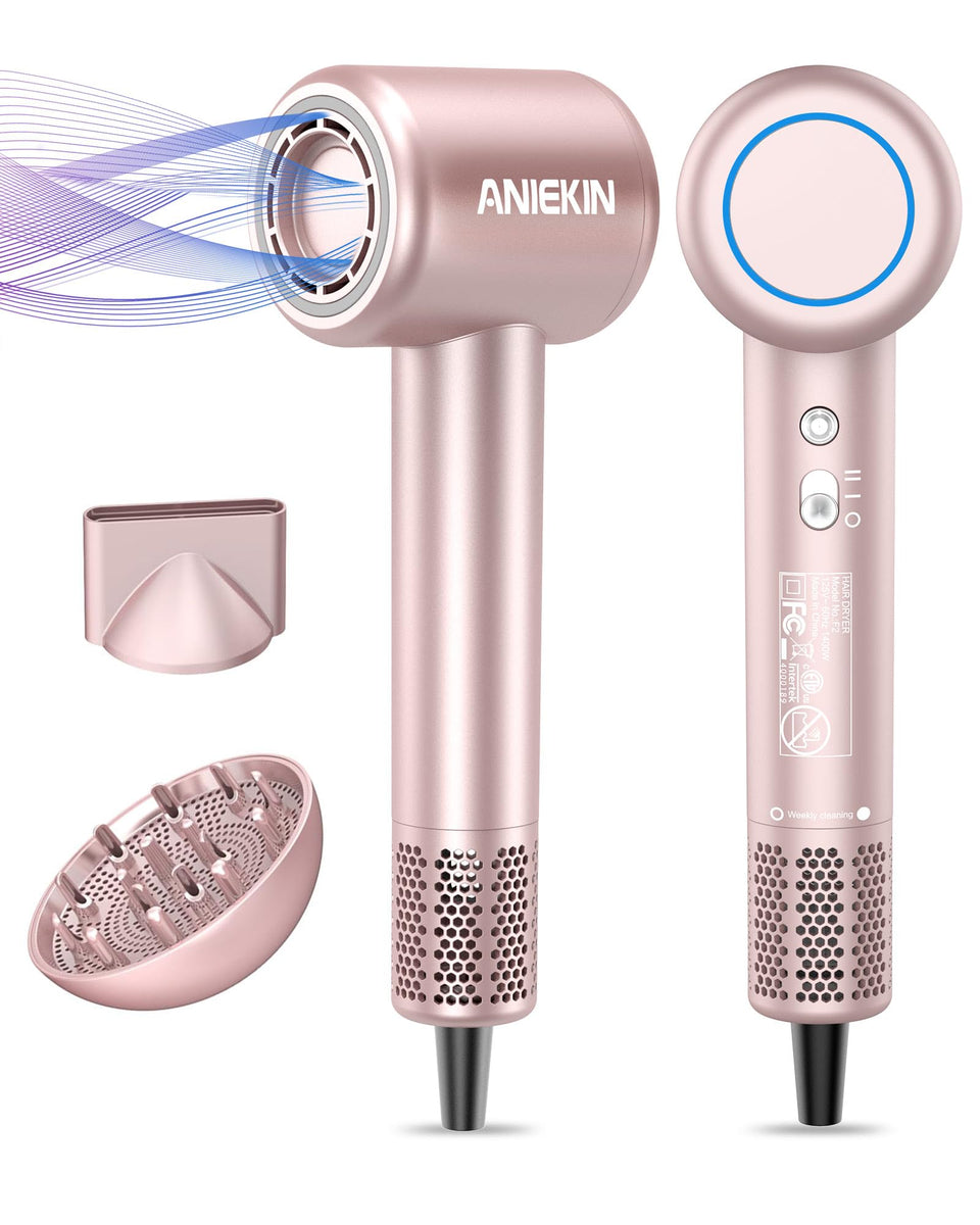 ANIEKIN hair dryer front view showing sleek design and quick drying benefits
