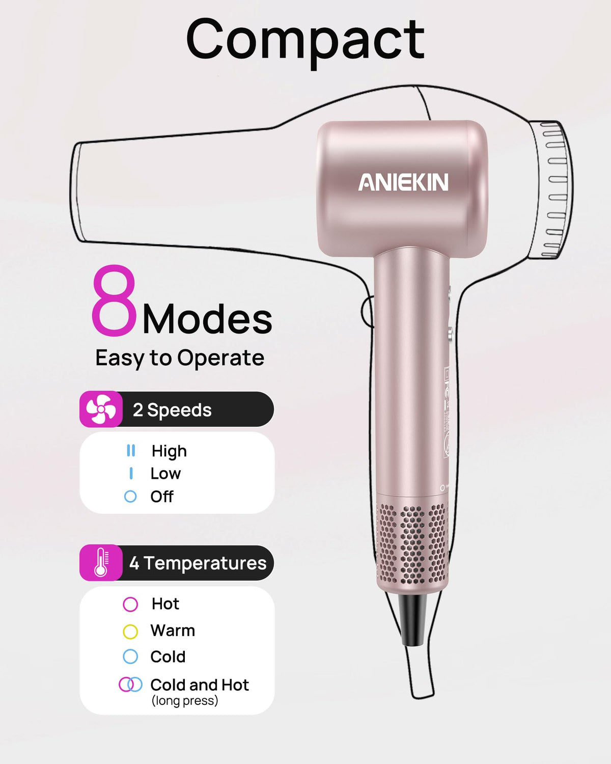 ANIEKIN hair dryer placed on bathroom counter suggesting everyday styling ease