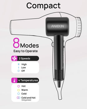 ANIEKIN on bathroom vanity in lifestyle shot showing quiet salon-quality drying