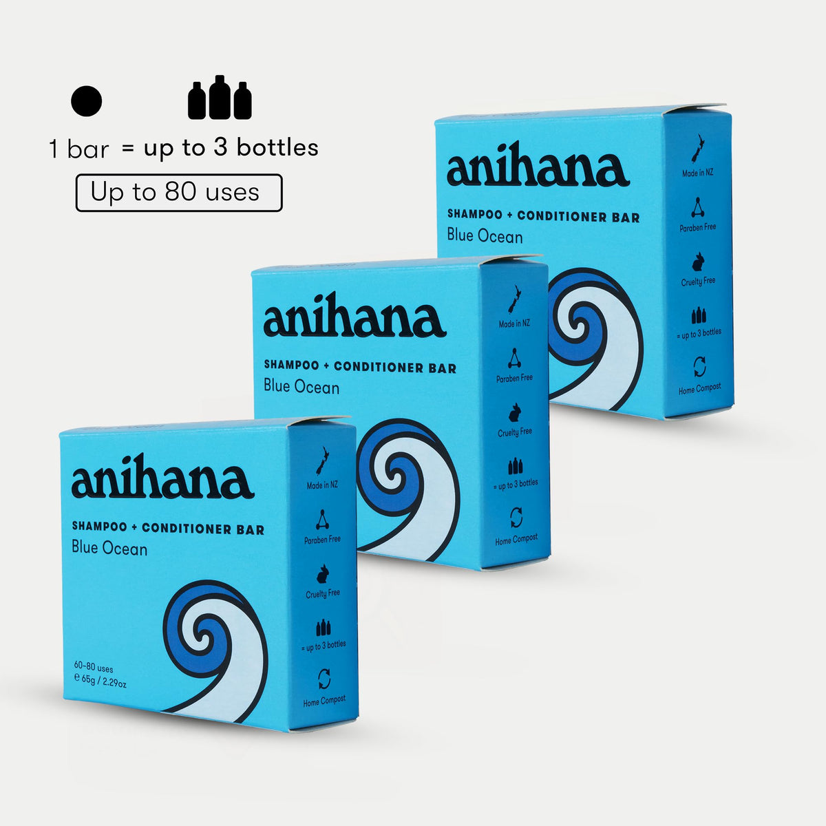ANIHANA bar being applied to hair in shower for easy two-in-one use