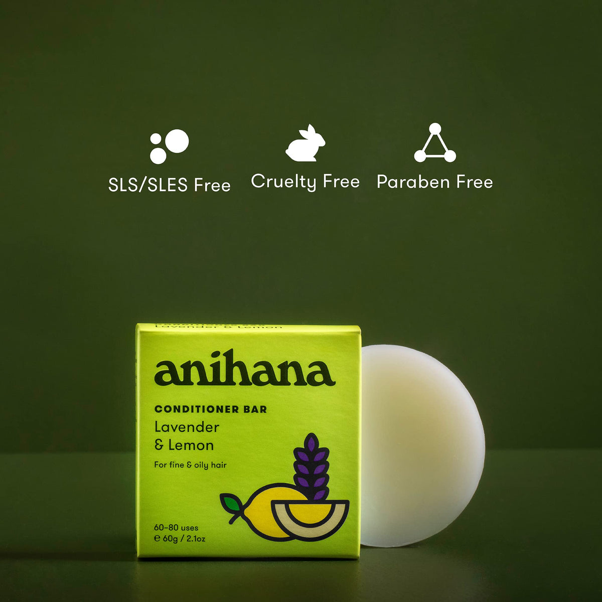 ANIHANA conditioner bar in hand showing size and travel-friendly convenience