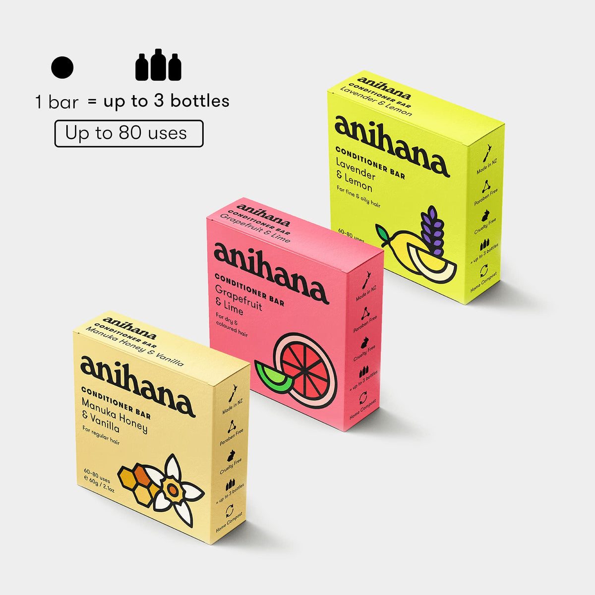 ANIHANA conditioner bar being applied in shower for lightweight conditioning