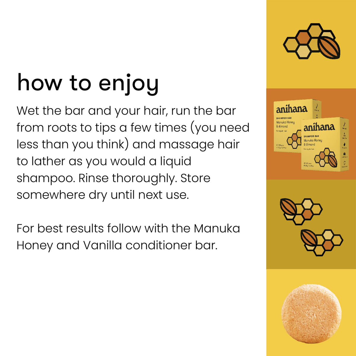 ANIHANA Manuka honey and almonds beside bar highlighting natural ingredients
