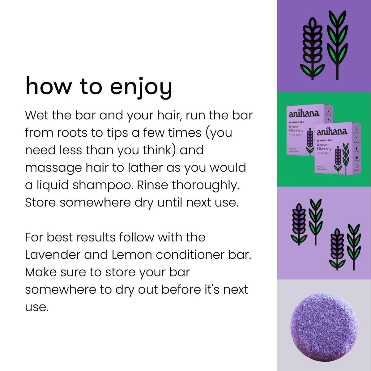ANIHANA rosemary and lavender botanicals beside bar showing natural scent benefit