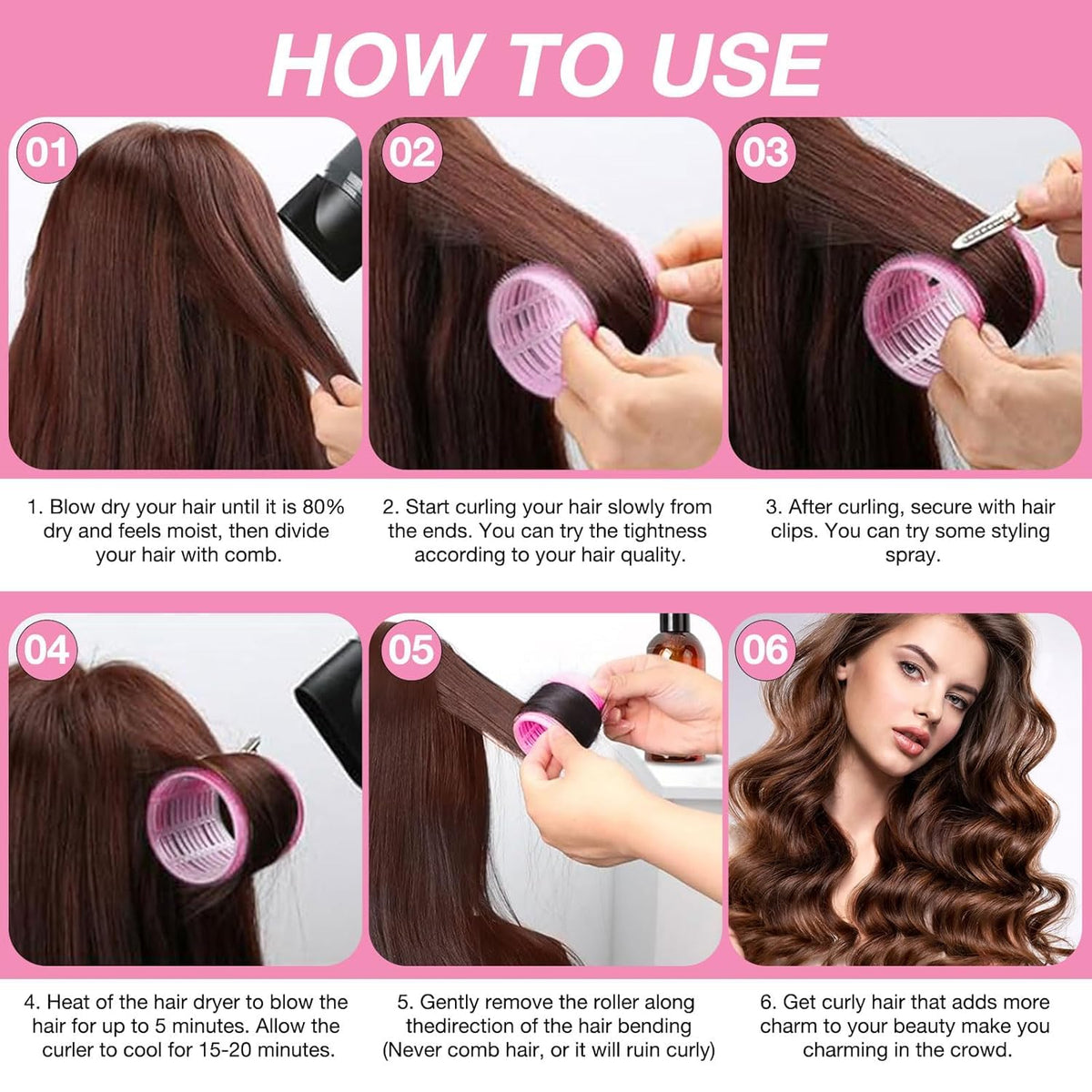 AnJOLi rollers in use on long hair creating soft waves