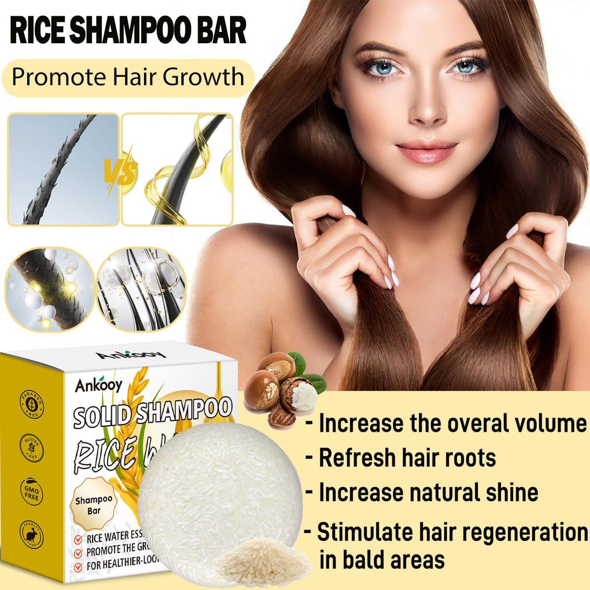 ANKOOY before-and-after hair comparison showing reduced frizz and improved shine