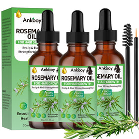 ANKOOY front packaging showing three rosemary oil bottles and product benefit