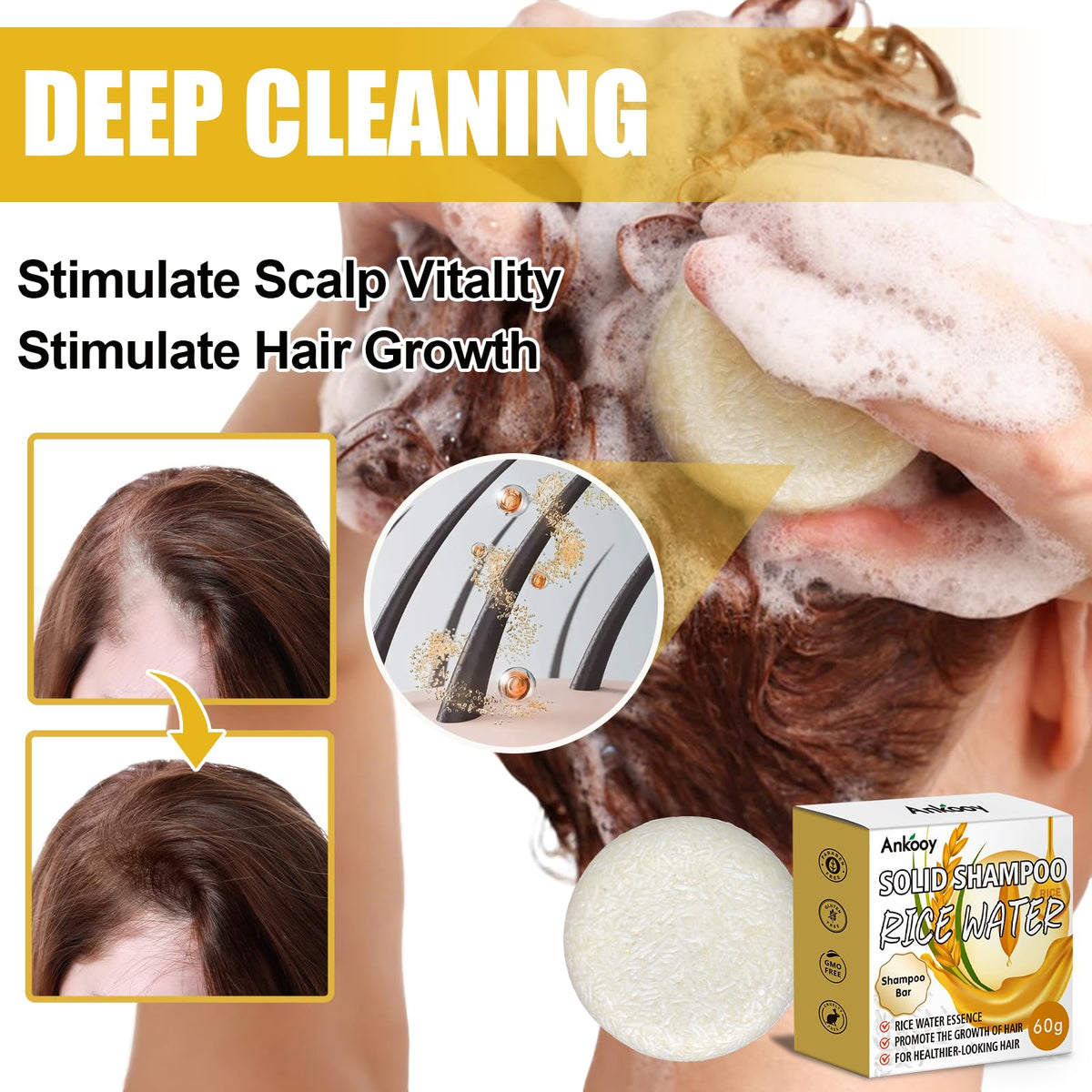 ANKOOY creamy lather from rice shampoo bar demonstrating effective gentle cleansing