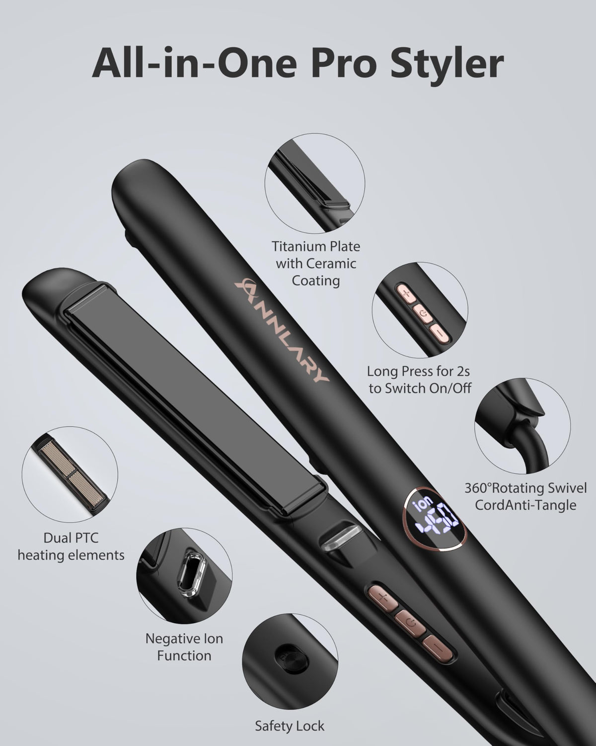 ANNLARY travel lock and swivel cord detail for tangle-free, secure packing