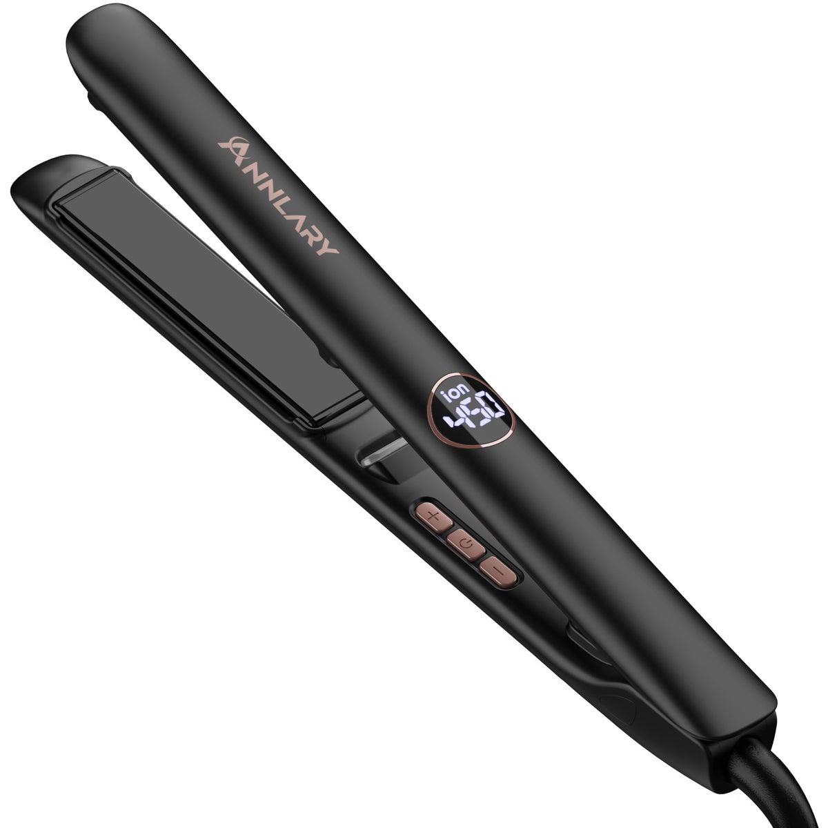 ANNLARY front view of 2-in-1 straightener shows sleek profile and benefits fast styling