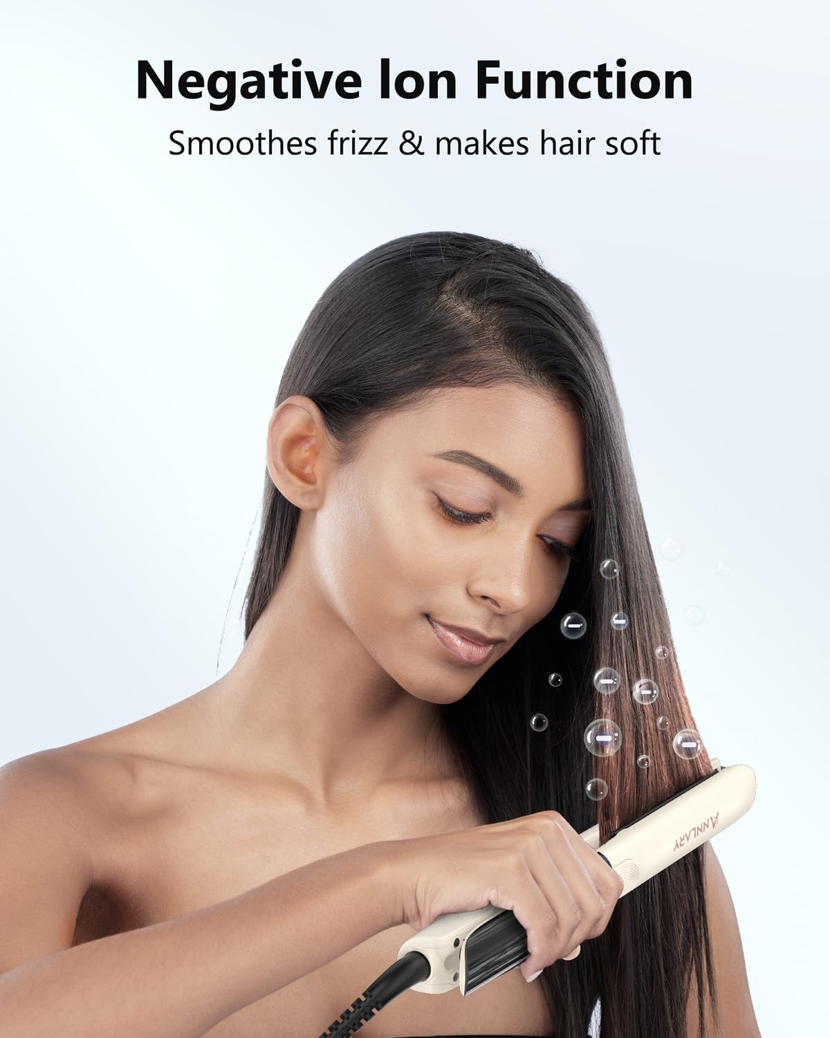 ANNLARY close-up of titanium ceramic plate emphasizing even heat and reduced frizz