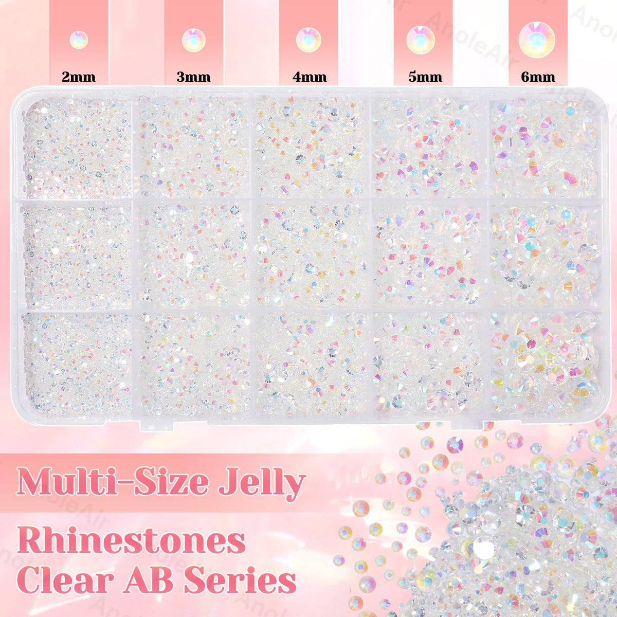 AnoleAir close-up of cut facets on mixed 2–6mm gems highlighting intense sparkle