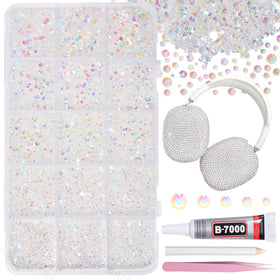 AnoleAir front packaging of 12000 Clear AB rhinestones showing kit quantity and tools
