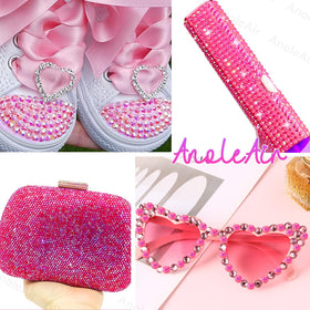 AnoleAir hot pink gems applied to festival face and nails demonstrating creative cosmetic and nail art use