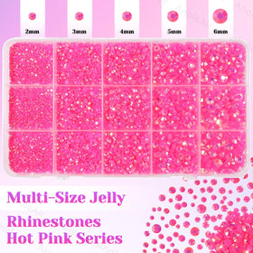 AnoleAir mixed 2-6mm hot pink rhinestones spread arranged to show size variety and design flexibility