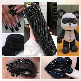 AnoleAir black rhinestones applied to a tumbler showing dramatic reflective finish