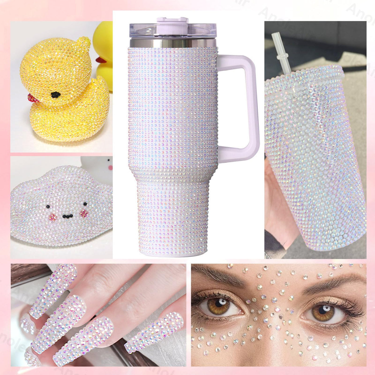 AnoleAir decorated tumbler using these rhinestones demonstrating finished sparkle