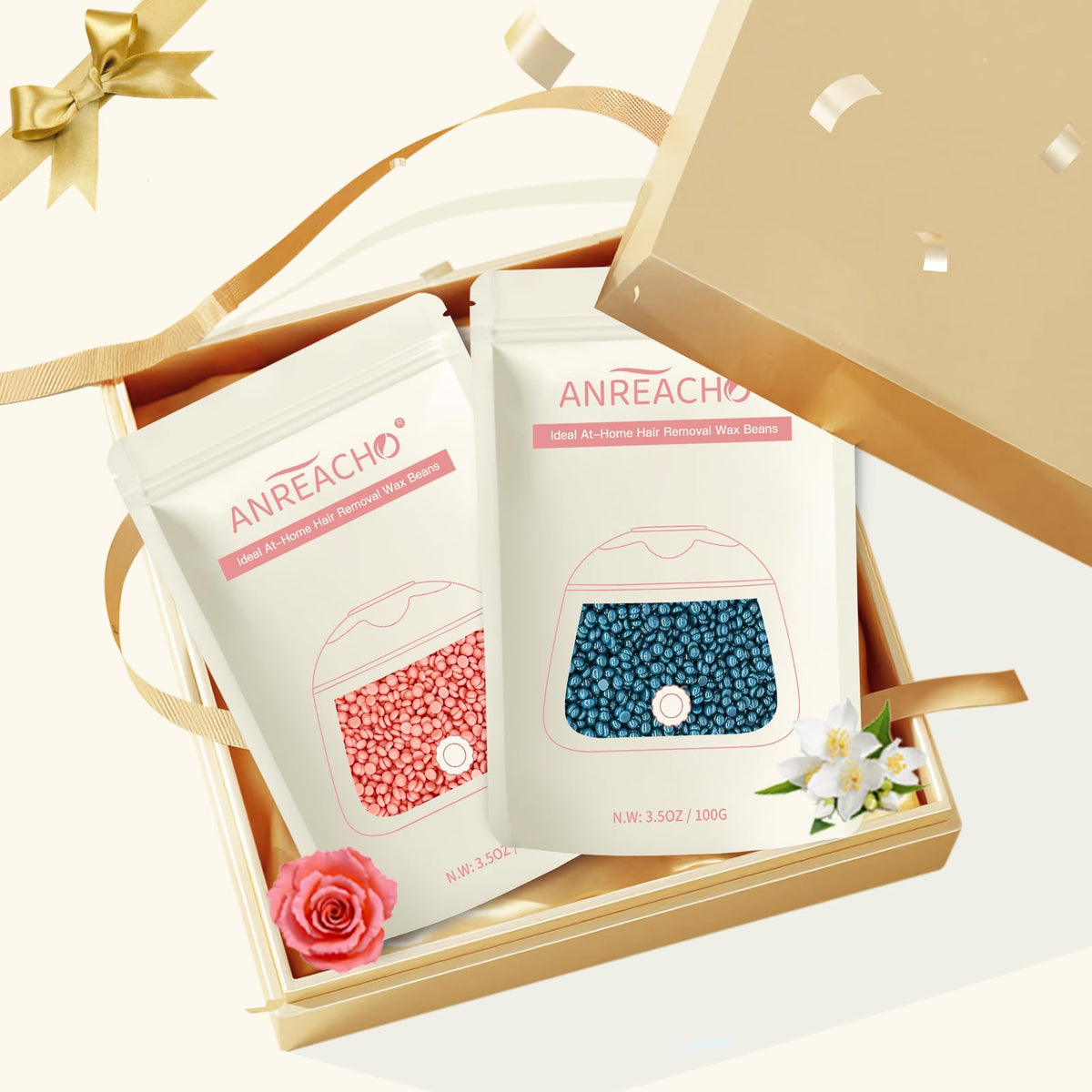 ANREACHO lifestyle bathroom setup showing at-home waxing convenience and comfort