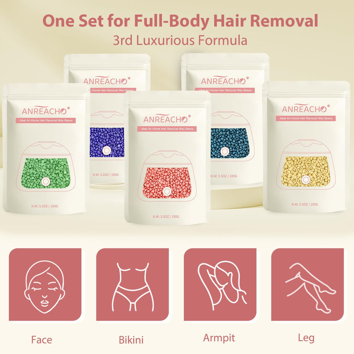 ANREACHO applying wax to bikini area for precise removal and gentle grip