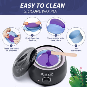 ANRUZ waxing kit in use on bikini area demonstrating smooth root-to-tip hair removal