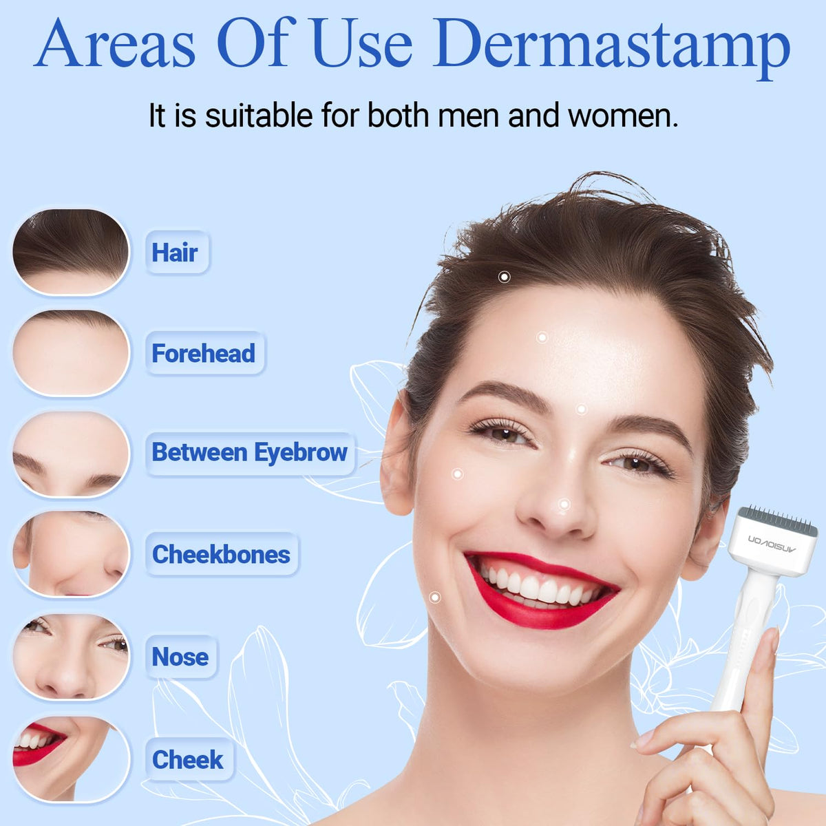 ANSIOVON Derma Stamp used on scalp demonstrating targeted application for localized care