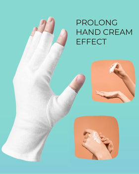 ANSMIO gloves in use during nighttime skin-care routine to prolong hand cream absorption
