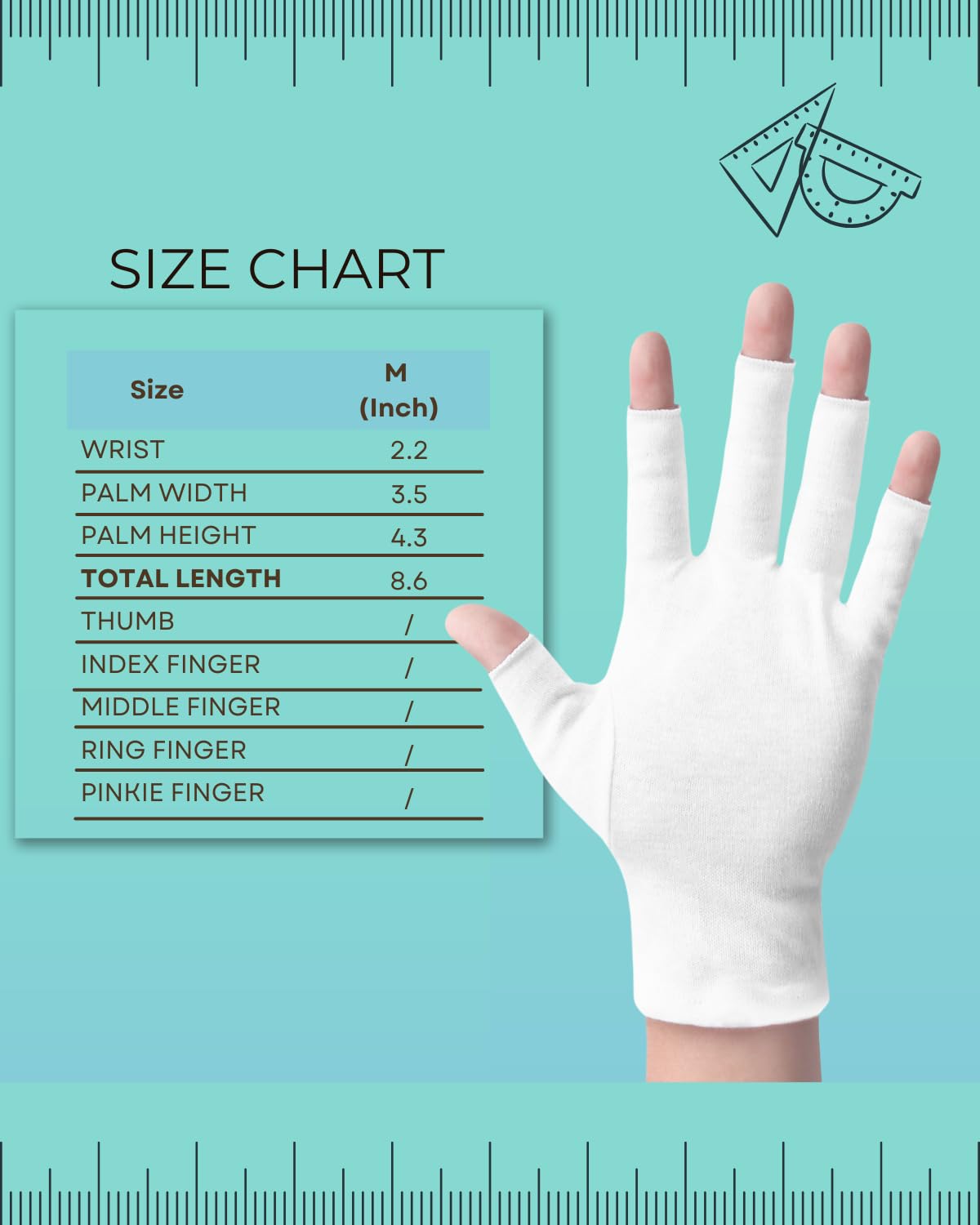 ANSMIO size comparison with a hand to show fit and coverage for most adult hands