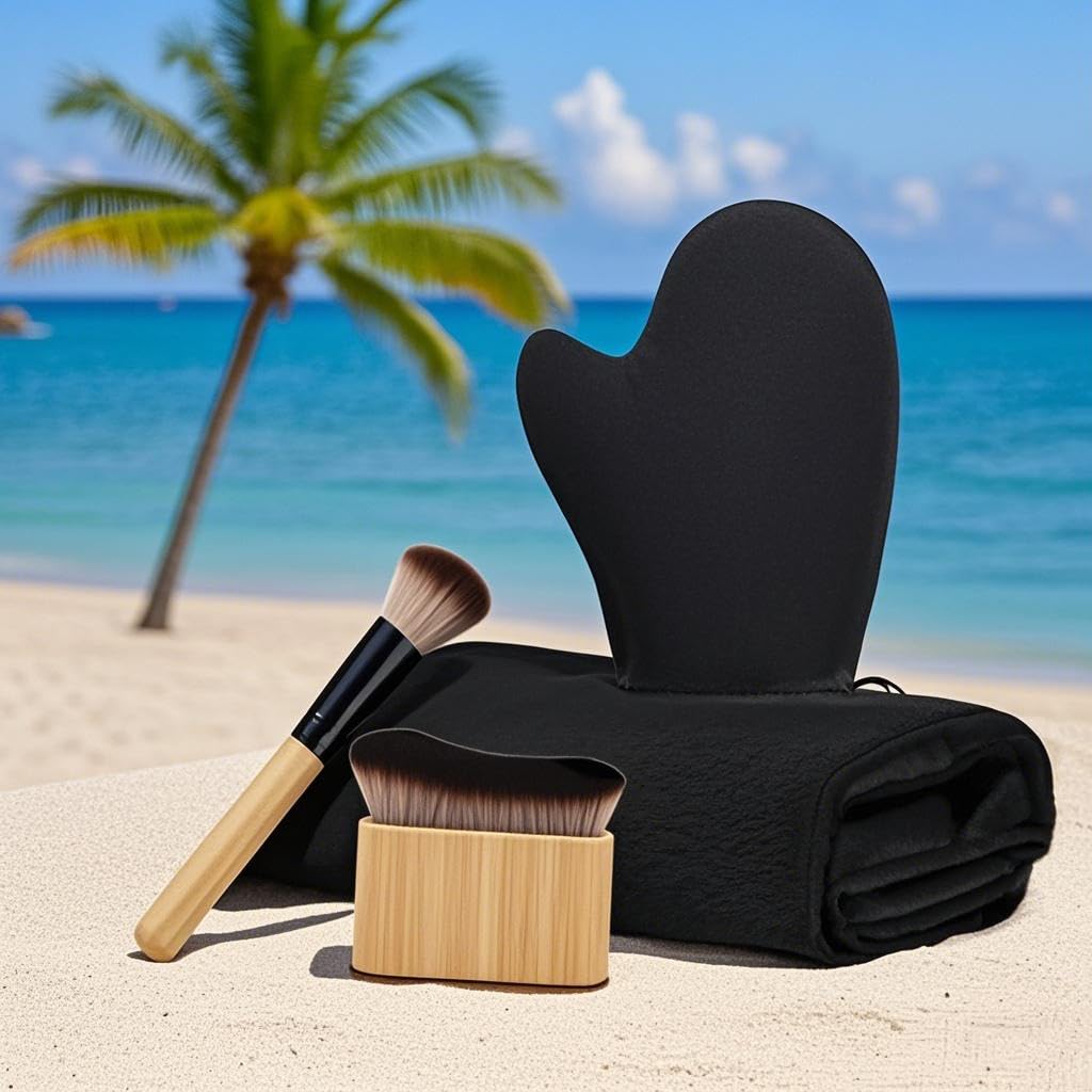 ANSPHIE close-up of velvet tanning mitt highlighting soft texture for gentle blending