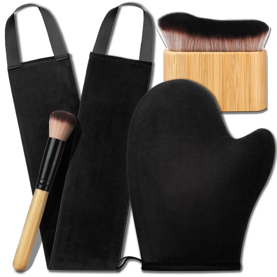 ANSPHIE front view of complete tanning kit showing all tools and packaging benefit even application