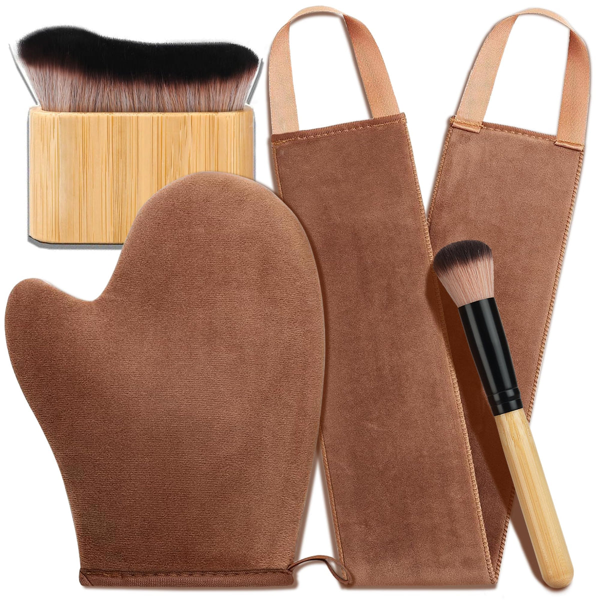 ANSPHIE front view of 4-in-1 tanning mitt set showing complete kit and benefit: neat application