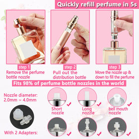 ANTOKX refill action demonstration showing quick, mess-free perfume transfer