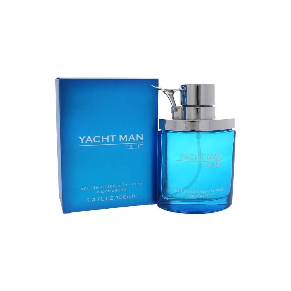Antonio Puig Myrurgia Yacht Man Blue close-up of bottle cap and glass highlighting quality