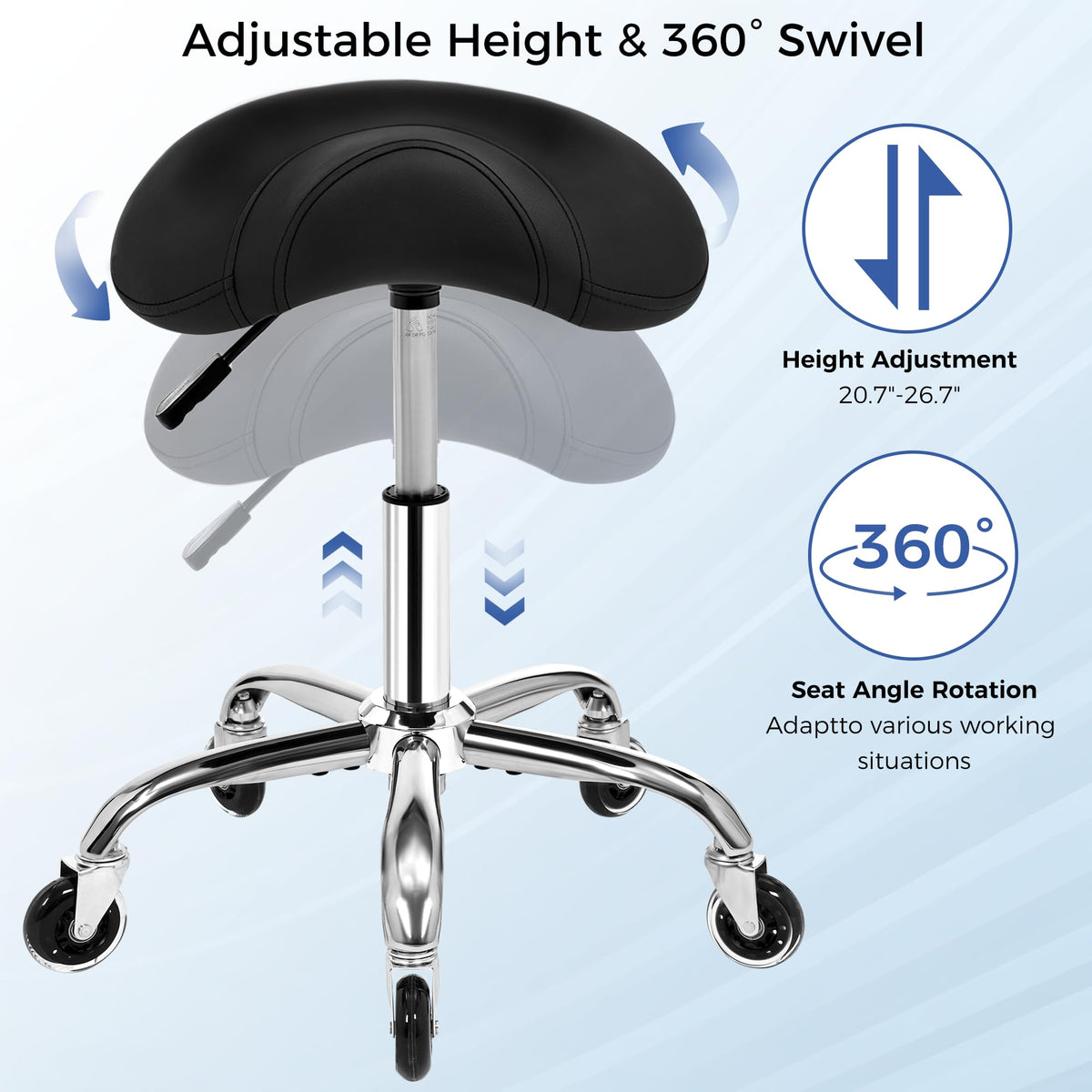 ANWBROAD stool next to regular chair showing compact size and scale