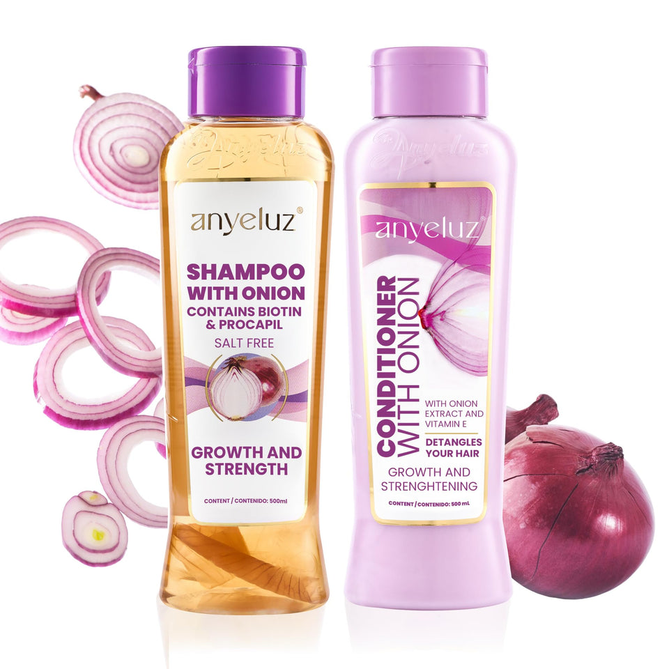 Anyeluz front packaging showing shampoo and conditioner duo benefit of complete routine