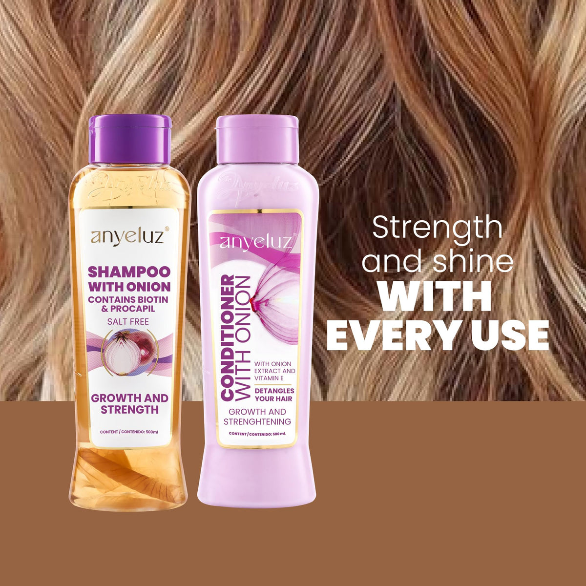 Anyeluz label ingredients detail showing botanicals and biotin for visible strength