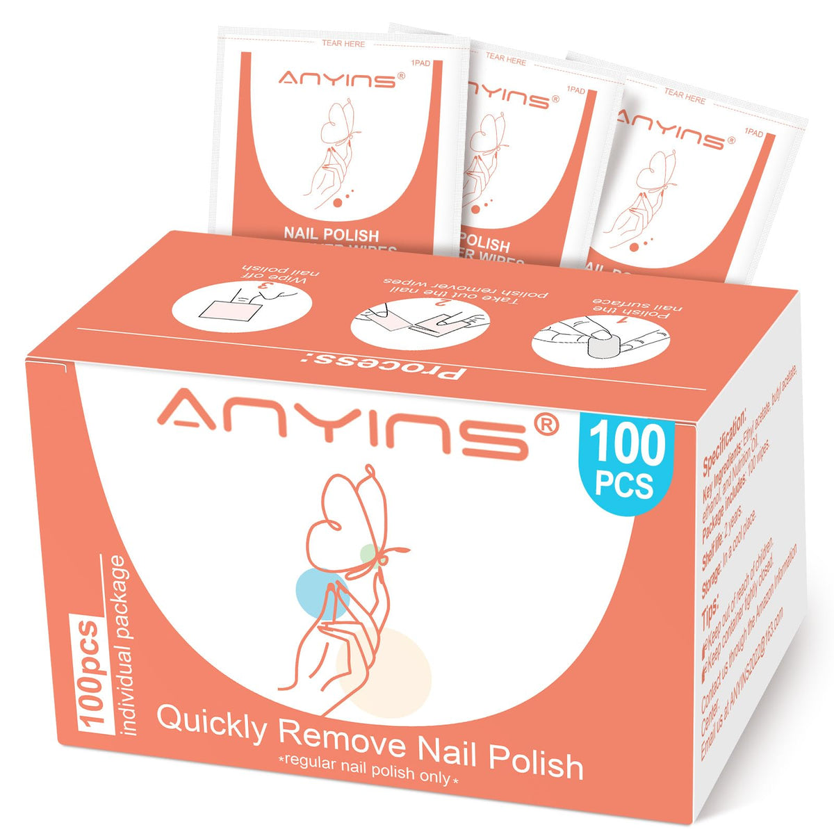 ANYINS front packaging showing 100-count value and benefits