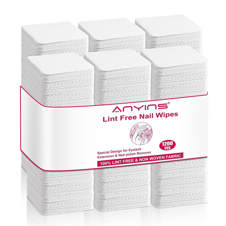 ANYINS front packaging showing 1200 lint free nail wipes for salon efficiency