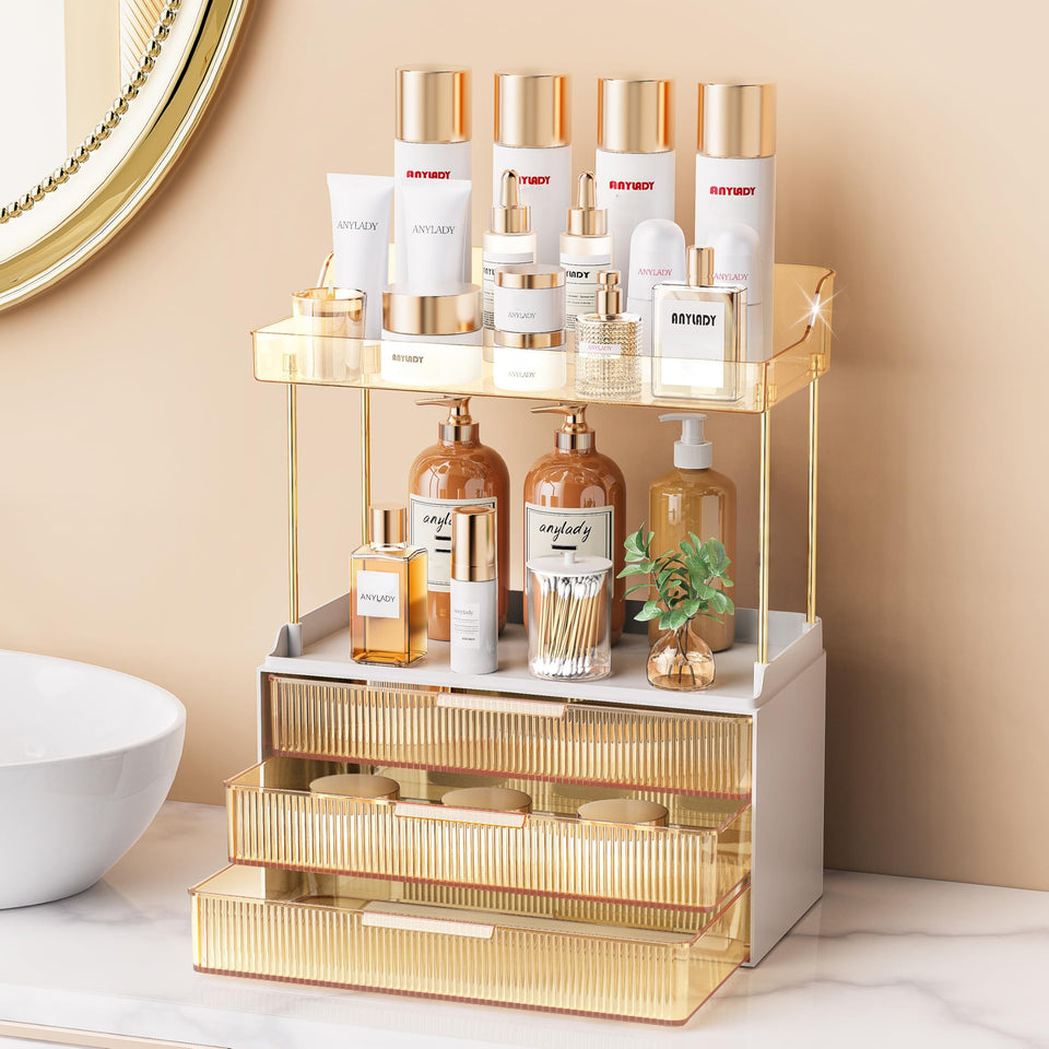 Anylady organizer front view showing stylish gold finish and tidy storage benefit