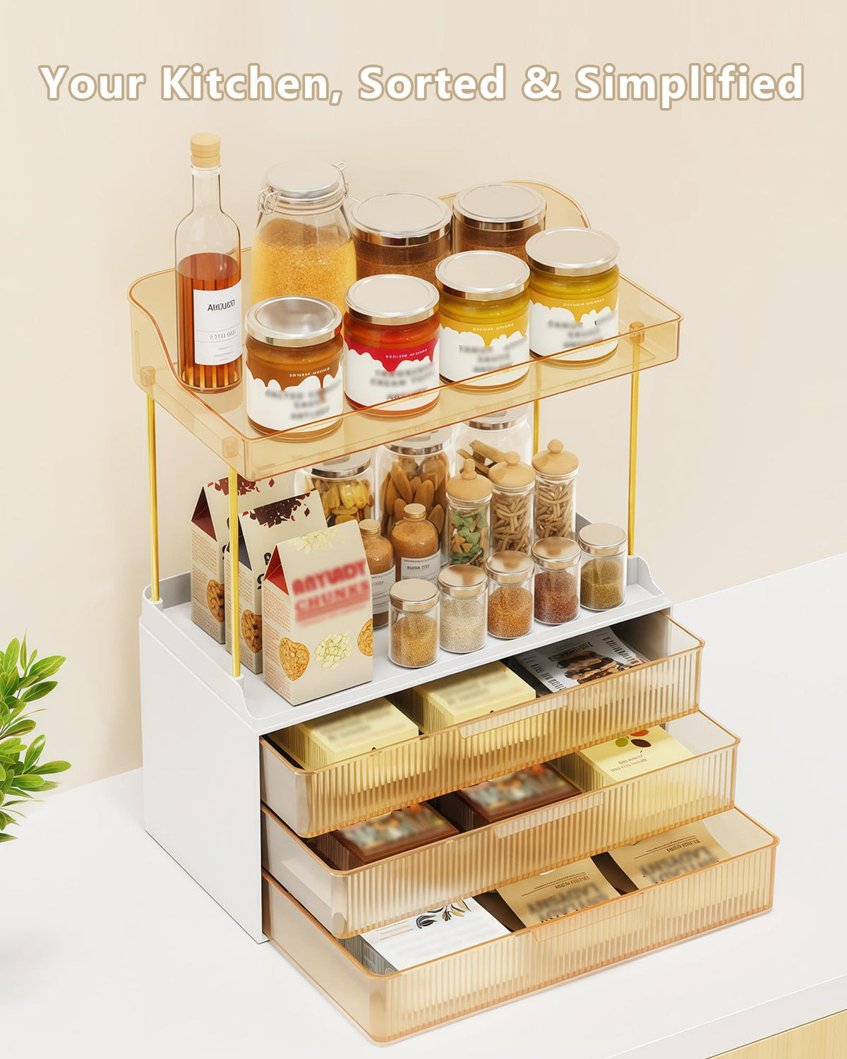 Anylady next to perfume bottles showing scale and stable countertop benefit