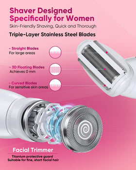 ANYLIV interchangeable heads and brush laid out to show facial, bikini and nose grooming versatility