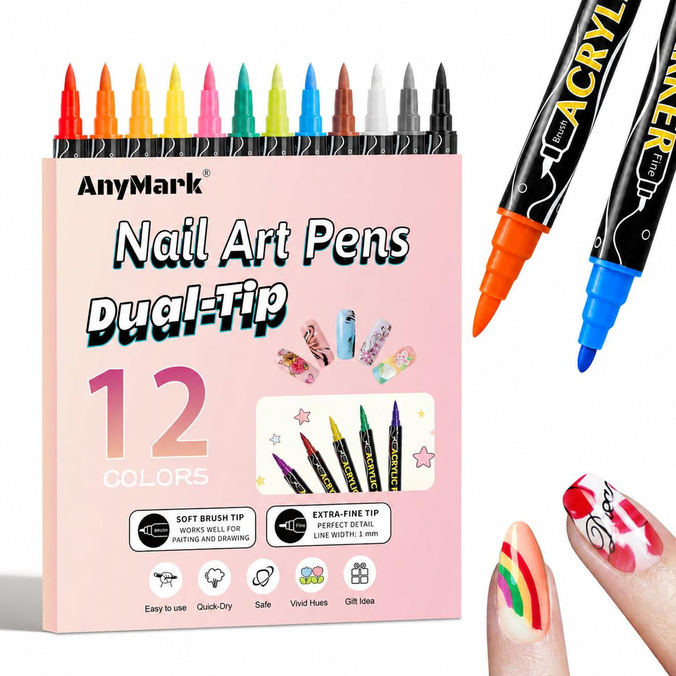 AnyMark front packaging showing 12-color set and tools for versatile nail art