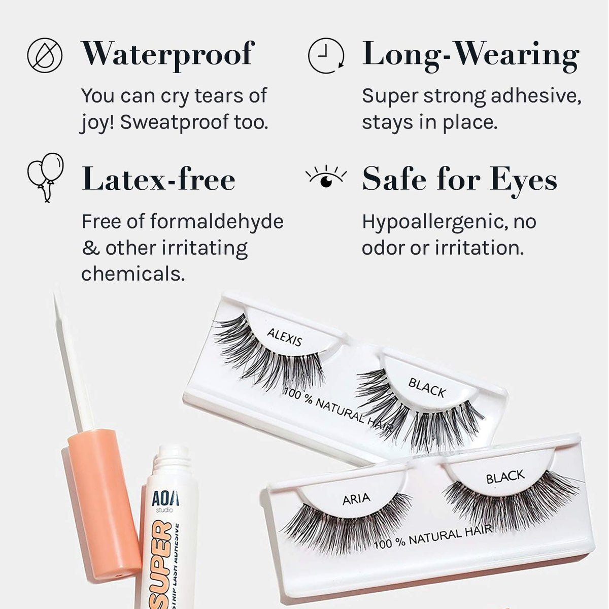 AOA STUDIO clear-dry adhesive on lash band for invisible finish