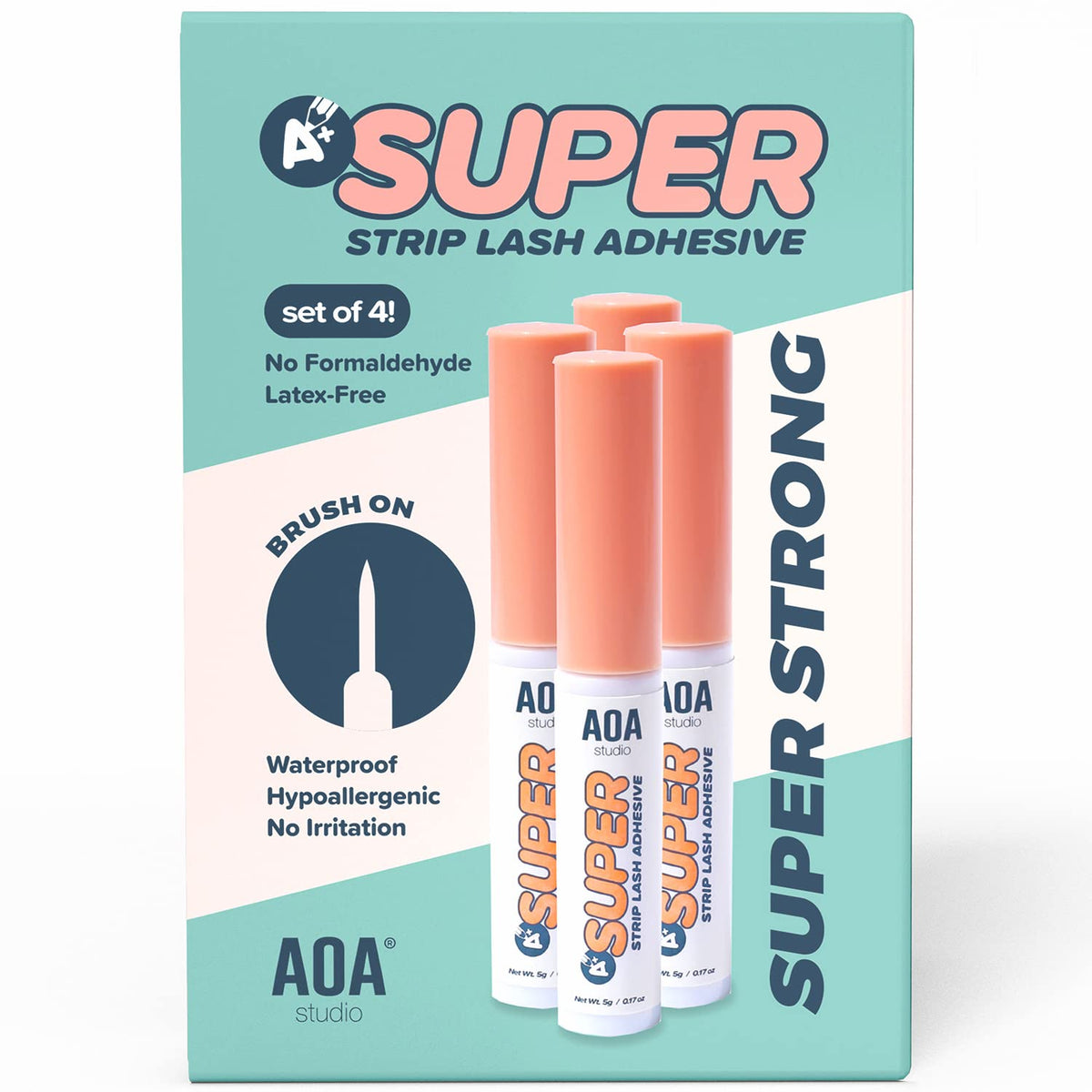 AOA STUDIO front packaging showing four clear adhesive tubes and brand
