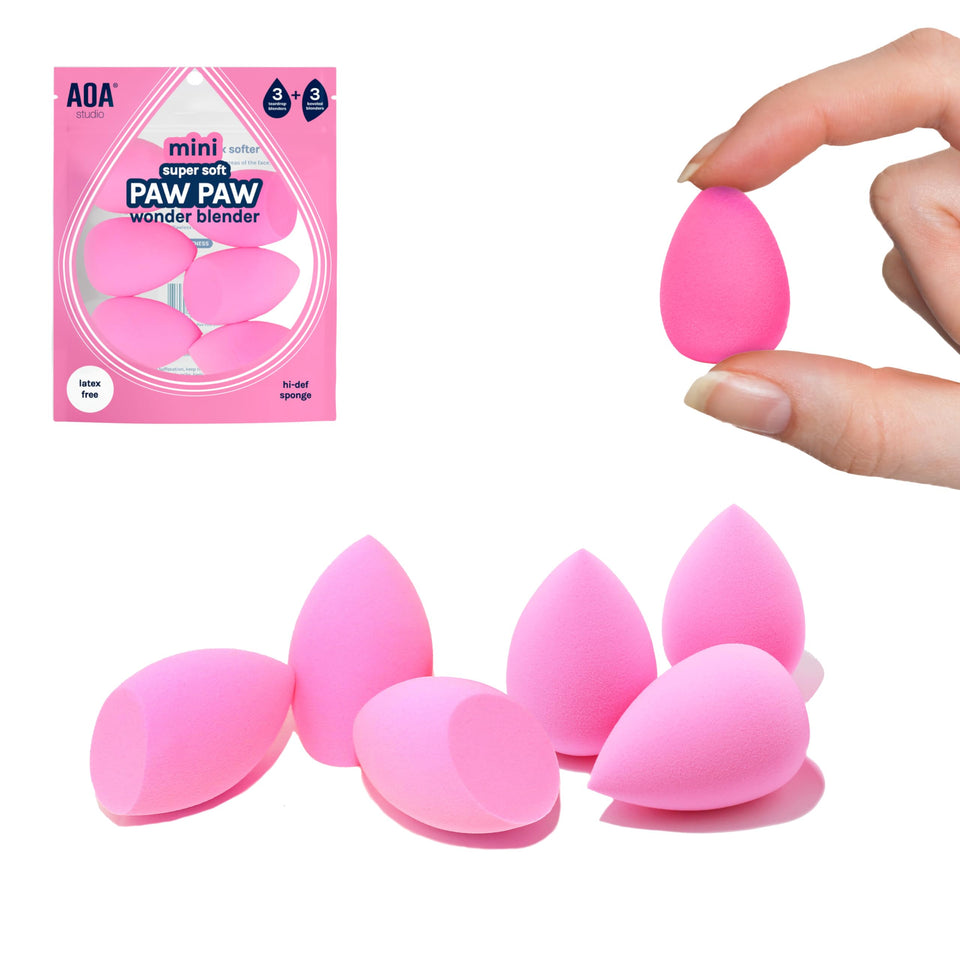 AOA STUDIO front packaging showing all six mini sponges and benefits
