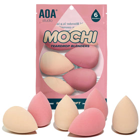 AOA STUDIO front packaging showing six latex-free mochi sponges for versatile blending