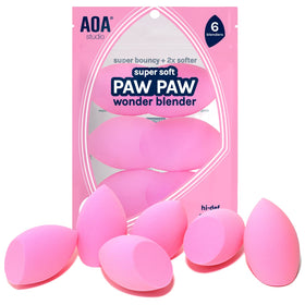 AOA STUDIO front packaging of six pink sponges showing set benefit